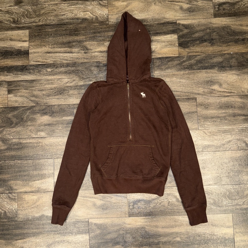Y2K Abercrombie & Fitch Half-Zip Fleece Pullover Hoodie Women's Small Brown